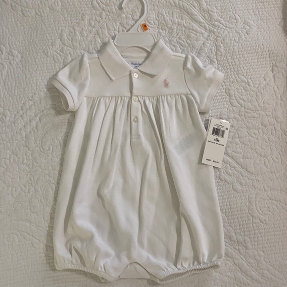 Ralph Lauren Baby Girl Polo Bubble Shortall White - Picture 2 of 9